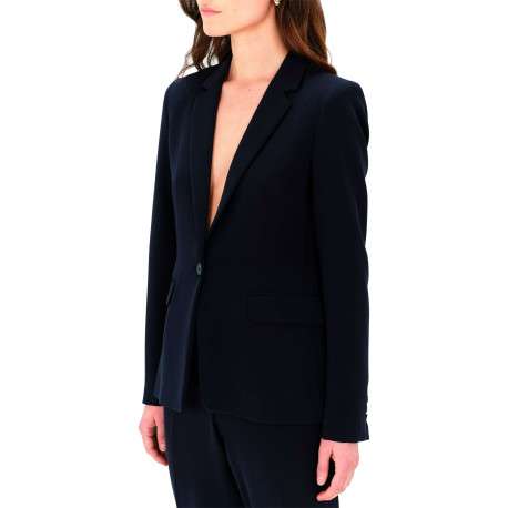 Blazer bleu marine uni à coupe cintré et à col v profond avec poches à rabat - Image 2