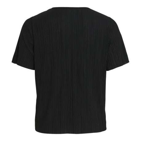 Top noir uni avec une coupe droite à col rond et des manches courtes - Image 2