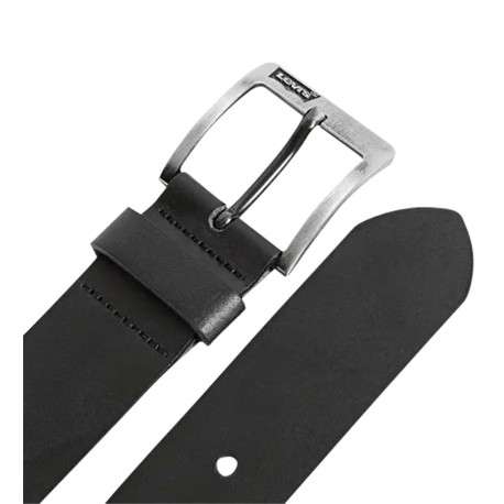Ceinture en cuir noire unie avec une boucle carrée en métal argentée - Image 2