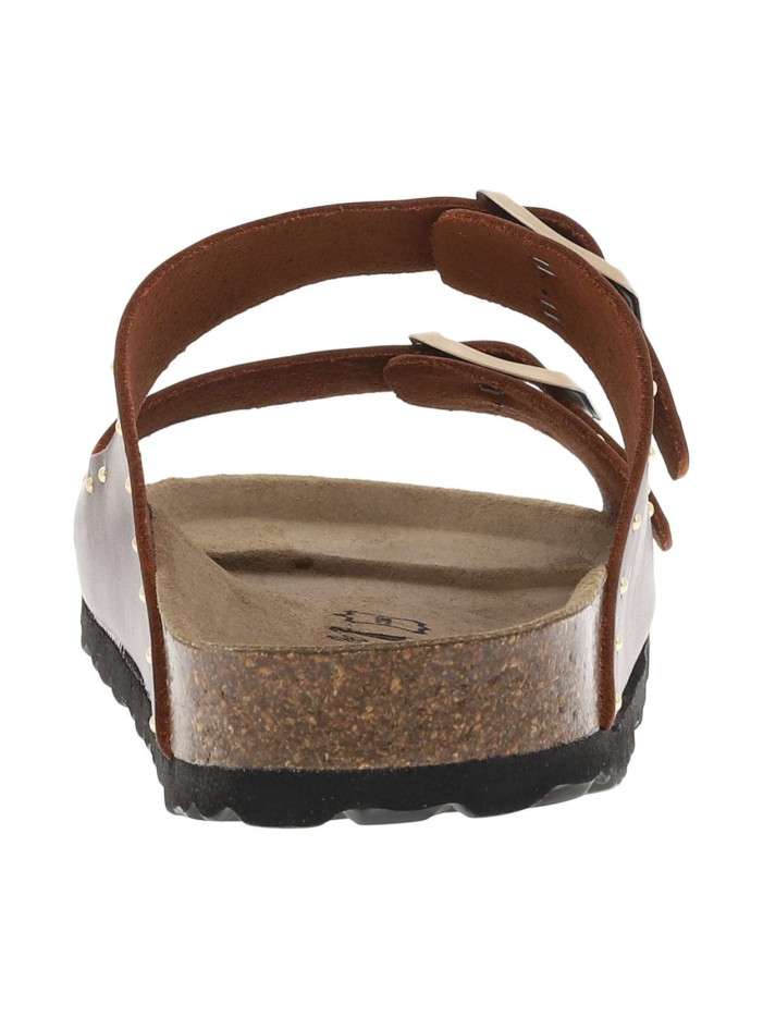 Mules En Cuir Marron MY221 - Talon Bloc 9 Cm, Boucle - Taille 35 à 42 - Fabriqué En Italie