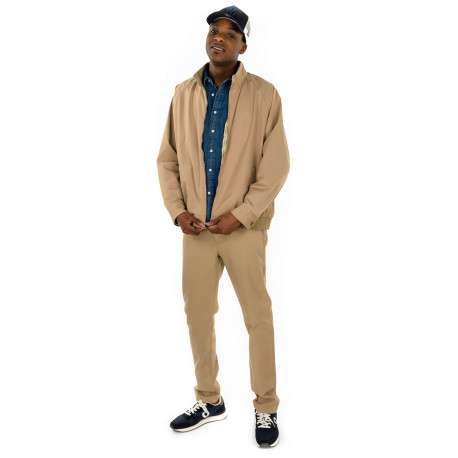 Pantalon chino beige uni en coton avec une coupe droite et 4 poches
