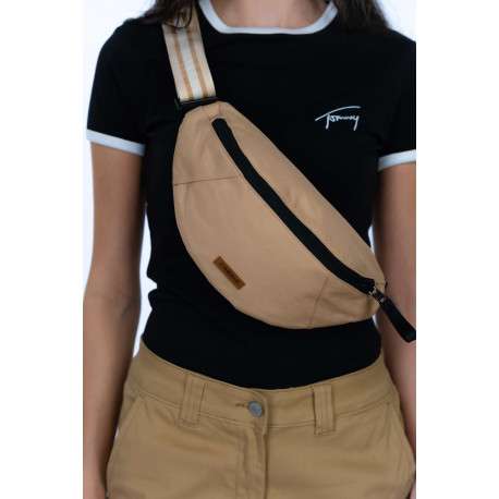 Banane beige unie reversible à bandoulière ajustable et fermeture zippée