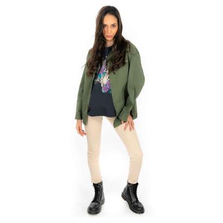 Veste Coral kaki unie à coupe droite col français et à manches longues