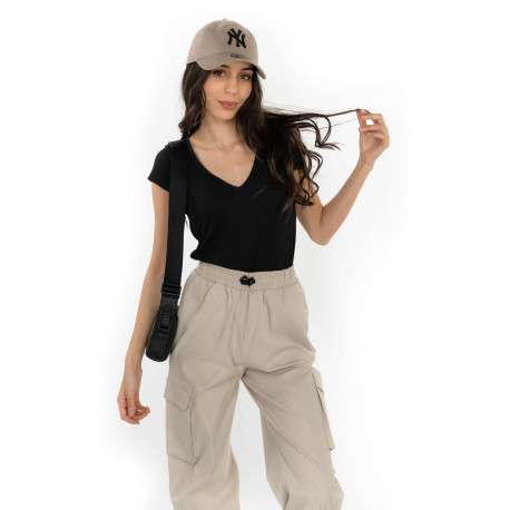 Pantalon Onlcashi Cargo Wvn Noos en coton mélangé écru uni coupe regular fit - Image 2