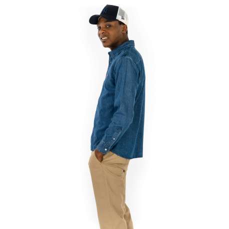 Chemise en coton indigo délavée avec un col français et une coupe slim - Image 2