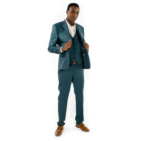 Costume vert uni en laine avec une veste et un pantalon à coupe ajustée  - Image 2