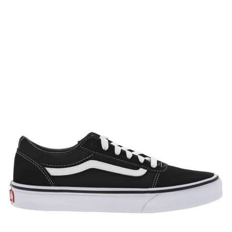 Baskets basses Ward en cuir nubuck et en toile noires avec lacets plats blancs