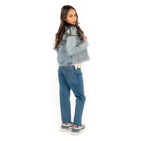 Blouson en jean bleu stone effet délavé avec un col à revers - Image 2