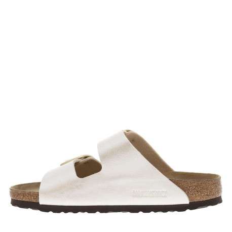 Mules Arizona Big Buckle ivoire aspect métallisé avec boucles à ardillon dorées