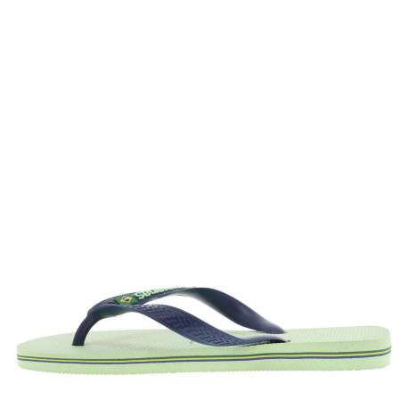 Tongs Brasil Logo vertes et marine avec logo en relief et drapeau brésilien