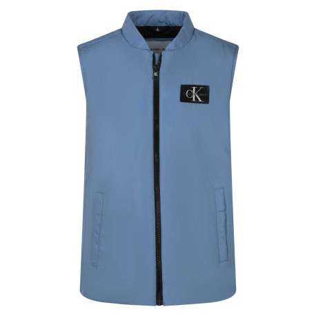 Doudoune sans manches bleue unie à col montant et avec le logo de la marque