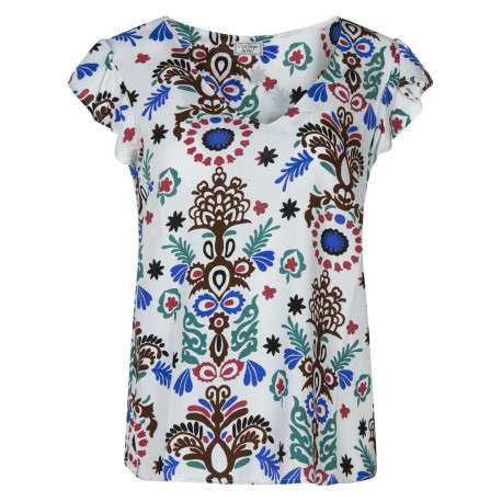 Blouse blanche imprimée abstrait sans manches avec une coupe droite