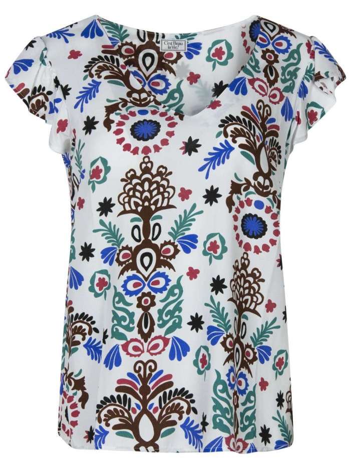 Blouse blanche imprimée...