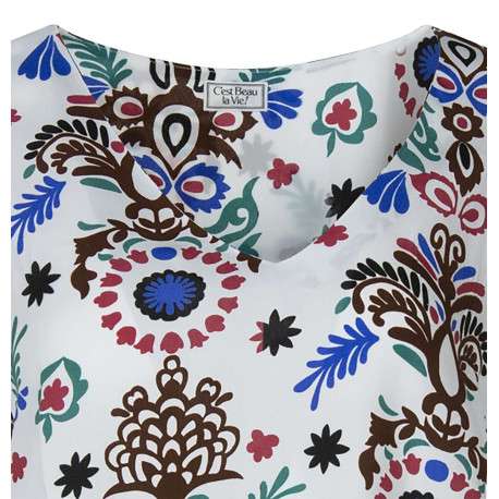 Blouse blanche imprimée abstrait sans manches avec une coupe droite - Image 3
