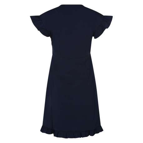 Robe courte bleue marine unie avec une coupe cintrée et un col v à nouer - Image 2