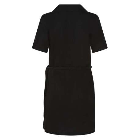 Robe courte noire unie à coupe droite fluide et à col v à revers avec pression - Image 2