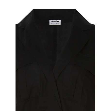 Robe courte noire unie à coupe droite fluide et à col v à revers avec pression - Image 3