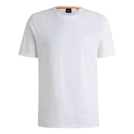 T-shirt en coton blanc uni avec une coupe droite et un col rond