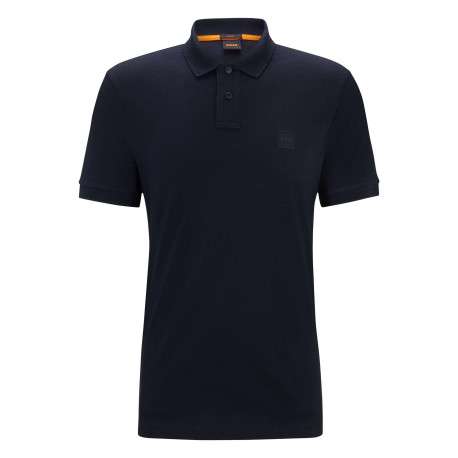 Polo en coton marine uni avec un col français et une coupe droite