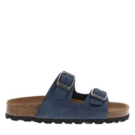 Mules bleues avec boucles à ardillon et un aspect liège autour de la semelle - Image 2
