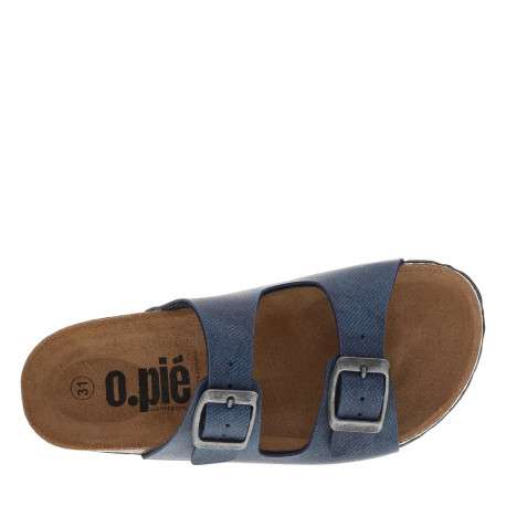 Mules bleues avec boucles à ardillon et un aspect liège autour de la semelle - Image 4