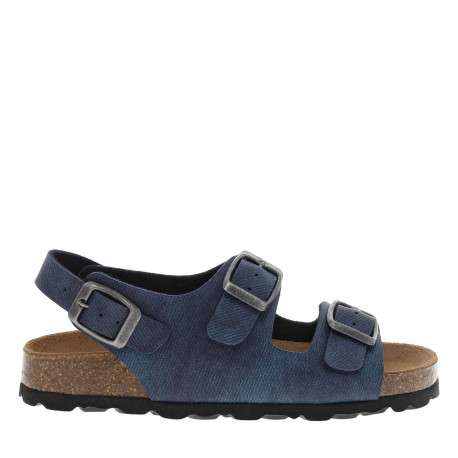 Nu-pieds bleus avec 3 brides ajustables et un aspect liège à la semelle - Image 2