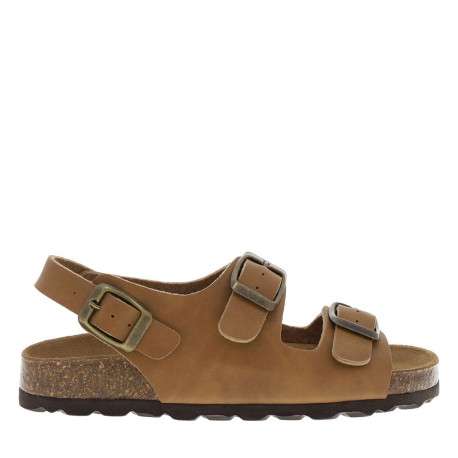 Nu-pieds camel avec un aspect liège à la semelle et 3 brides ajustables - Image 2