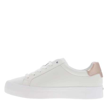 Baskets basses tennis Vulc Lace Up Saff Fox en cuir blanches et rose à lacets