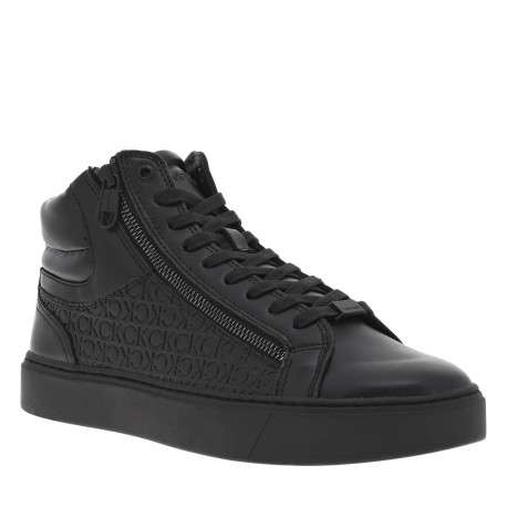Baskets montantes en cuir noires avec semelle plateforme lacets et zip latéral - Image 3
