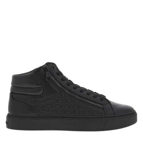 Baskets montantes en cuir noires avec semelle plateforme lacets et zip latéral - Image 2