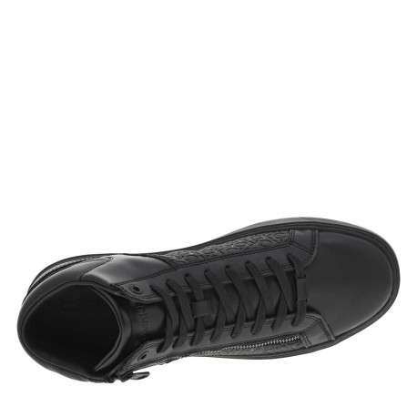 Baskets montantes en cuir noires avec semelle plateforme lacets et zip latéral - Image 4