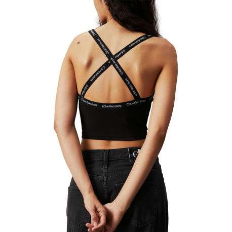 Top en coton noir uni avec une coupe cropped un col carré et des bretelles - Image 2
