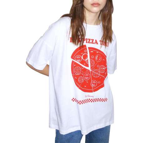T-shirt en coton blanc avec flocage avant une coupe oversize et un col rond - Image 2