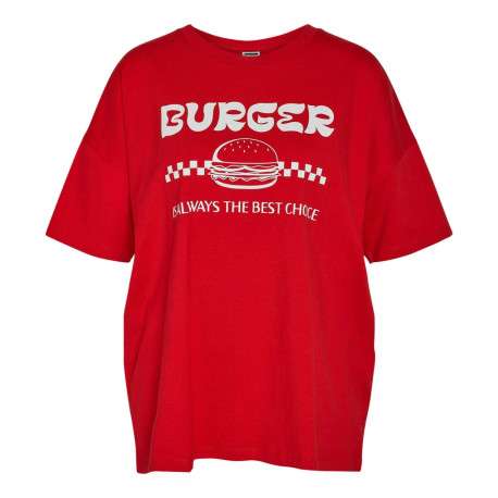 T-shirt en coton rouge avec une coupe oversize un col rond et flocage avant