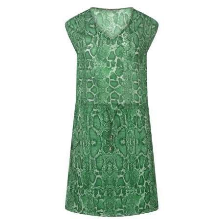Robe courte verte imprimée peau de serpent à coupe droite et sans manches