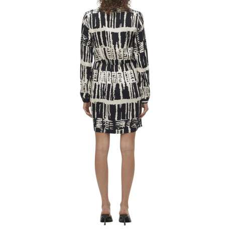 Robe courte noire et écrue à coupe droite fluide avec un col boutonné à revers - Image 2