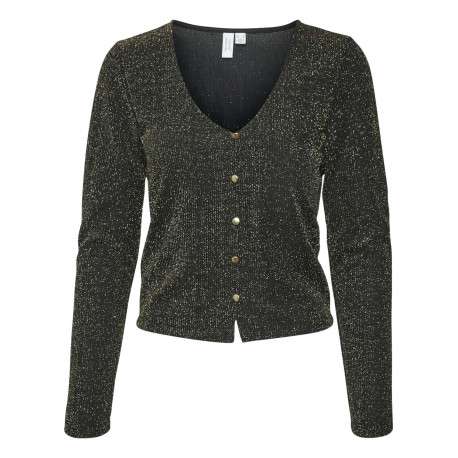 Cardigan court noir pailleté avec une coupe droite un col v et 5 boutons