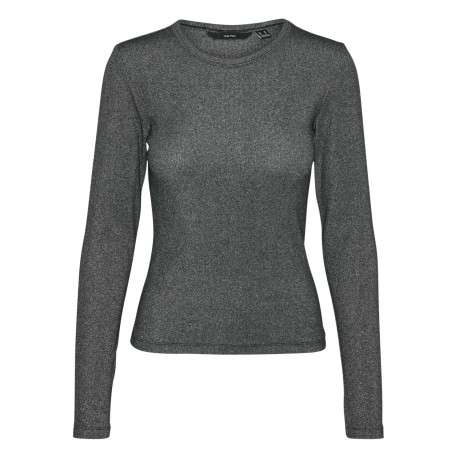 T-shirt noir en coton pailleté à coupe près du corps avec des manches longues