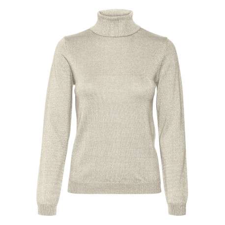 Pull beige pailleté avec une coupe près du corps et un col roulé