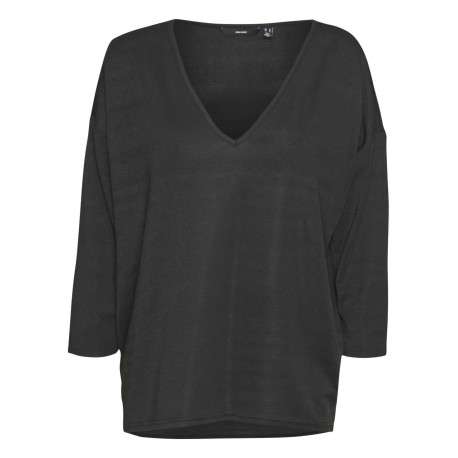 Top noir pailleté avec une coupe droite un col v et des manches longues