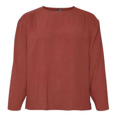 Blouse rouge brique unie dos nu avec une coupe droite un col ras du cou