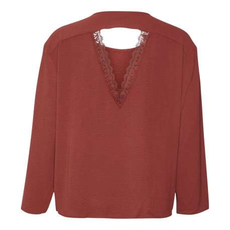 Blouse rouge brique unie dos nu avec une coupe droite un col ras du cou - Image 2