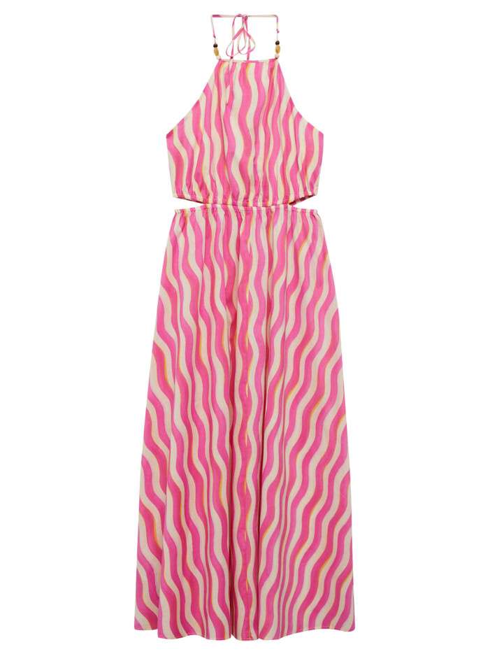 Robe longue en coton rose...