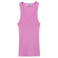 Top rose uni avec une coupe cintrée un col rond et des bretelles
