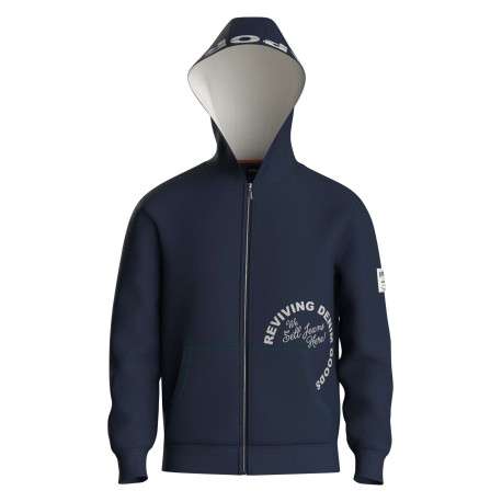 Sweat à capuche zippé bleu marine uni à coupe droite avec écritures blanches