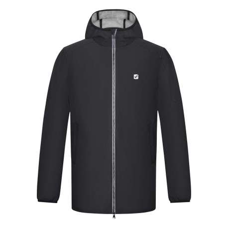 Blouson noir uni style K-way imperméable à capuche avec une coupe droite