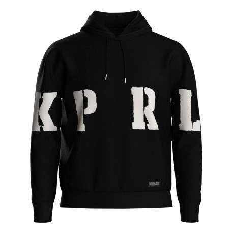 Sweat noir imprimé avec une coupe droite et à capuche ajustable