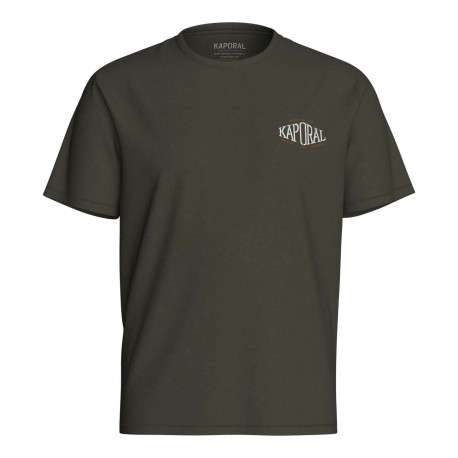 T-shirt en coton kaki à imprimé floqué avec une coupe droite et un col rond