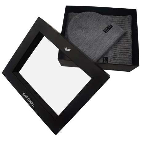 Coffret bonnet et écharpe gris unis à revers et avec une coupe longue - Image 2