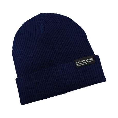 Bonnet marine uni en tissu côtelé et à revers avec une étiquette cousue